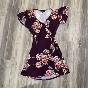 Maroon {Floral Faux Wrap} Dress